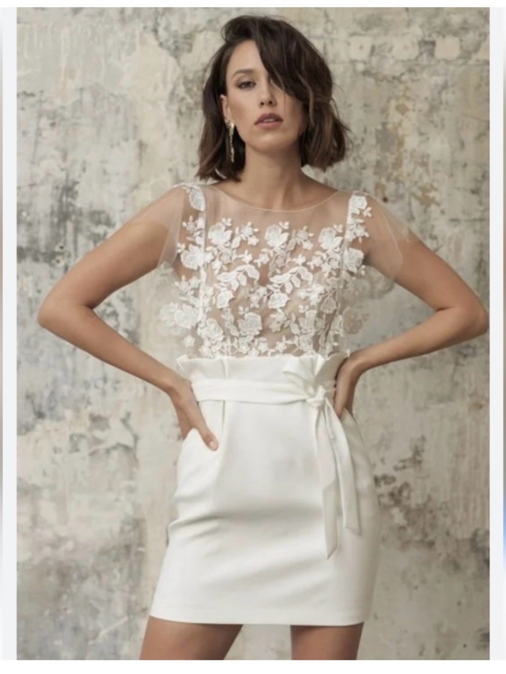 Milanoo White 3D Floral embellished Sheer Bodice Mini Dress
